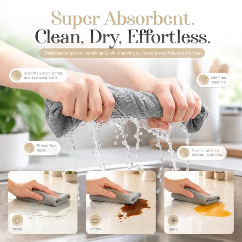 Microfiber Cleaning Cloth Roll 20 Sheets 11" x 10" Tear Away Microfiber Towel Roll Reusable Paper Towels Washable Ultra Absorbent Lint-Free Cleaning Cloths for Kitchen, Car and Home Use, Grey - color: Grey