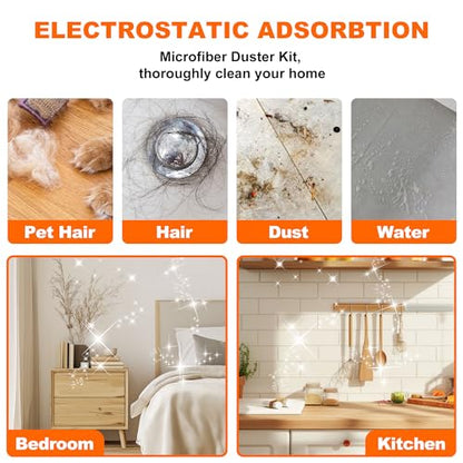 Duster with Extension Pole | Washable Cleaning Duster Kit with DusterHeads - size: 5 Piece Set