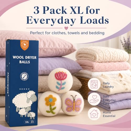 Wool Dryer Balls Handmade 3 Pack XL,Laundry Dryer Balls,100% New Zealand Wool Fabric Softener,Reusable 1000 Loads,Wrinkles Free, Shorten Drying Time,Baby Safe (3 Pack XL,Garden Friends) - color: Garden Friends