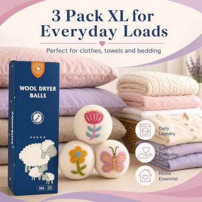 Wool Dryer Balls Handmade 3 Pack XL,Laundry Dryer Balls,100% New Zealand Wool Fabric Softener,Reusable 1000 Loads,Wrinkles Free, Shorten Drying Time,Baby Safe (3 Pack XL,Garden Friends) - color: Garden Friends