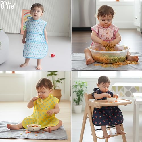 Plie Full Coverage Waterproof Feeding Bib for Toddlers – Extra Long Apron Bib for Mealtime, Self-Feeding, High Chairn - color: Black Triangle
