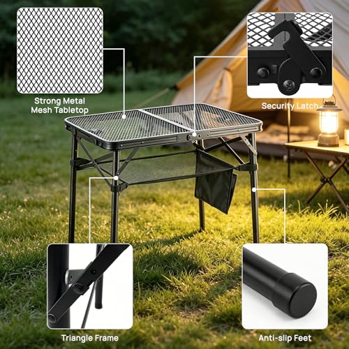 Folding Grill Table, 24"x16" Portable Camping Table with Storage Pocket, Heat Resistant & Waterproof Outdoor Picnic Table, Sturdy Lightweight for Travel Cooking BBQ, Camping, Backyard - size: 24"L x 16"W x 27"H