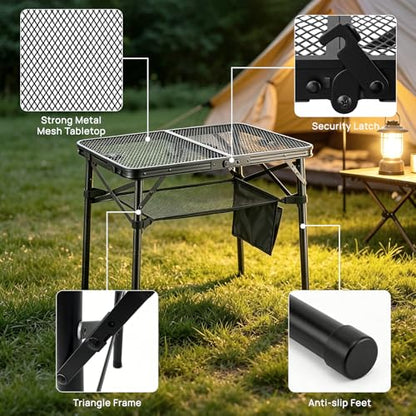 Folding Grill Table, 24"x16" Portable Camping Table with Storage Pocket, Heat Resistant & Waterproof Outdoor Picnic Table, Sturdy Lightweight for Travel Cooking BBQ, Camping, Backyard - size: 24"L x 16"W x 27"H