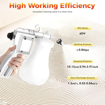 Textile Spot Cleaning Gun Electric, 60W High-Pressure Fabric Stain Remover with 0.65L Tank, Adjustable Spray Nozzle, 110V Upholstery Cleaning Tool for Carpets, Auto Interiors, Apparel(Silver)