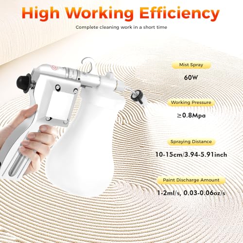 Textile Spot Cleaning Gun Electric, 60W High-Pressure Fabric Stain Remover with 0.65L Tank, Adjustable Spray Nozzle, 110V Upholstery Cleaning Tool for Carpets, Auto Interiors, Apparel(Silver)