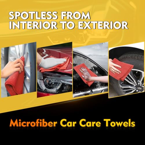 HOMEXCEL Microfiber Cleaning Cloth 100 PK, Towels for Cars, Shop Rags, Red - color: Red