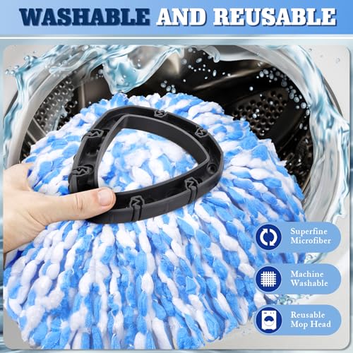4 Packs Spin Mop Replacement Heads Compatible with Ocedar RinseClean 2-Tank System, 30-58" Mop Handle,Mop Scrub Brush and Base Combo Set,Mopping Refills Easy to Replace and Cleaning - color: Blue Scrub Brush Mop Set, size: For 2-Tank