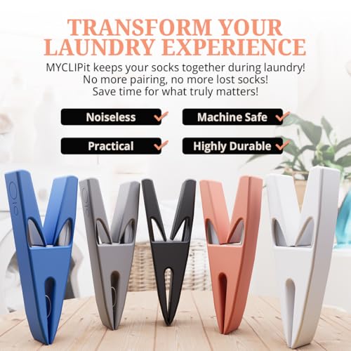 MYCLIPit Sock Clips – Keeps Socks Together During Laundry – Stainless Steel Laundry Clips with Rubber Guard – Keeps Socks Paired, No More Lost Socks, Saves Time – Black, 16ct - color: Black, size: 16ct