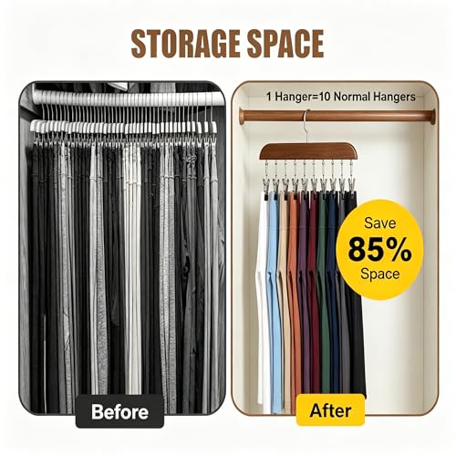 Legging Hangers for Closet Organizer - Pants Hangers with Clips Holds 20 Leggings - 360° Rotating Space Saving Non-Slip Legging Organizer for Closet Hanging Jeans, Shorts, Socks Brown 2 Pack