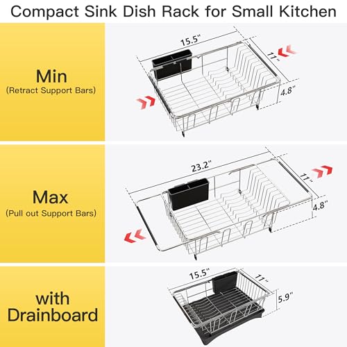 JASIWAY in Sink Dish Drying Rack with Drainboard and Utensil Holder - color: Silver, size: For 12"-30"w Sink, with Drainboard