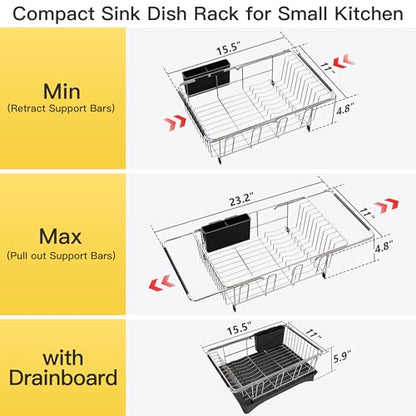 JASIWAY in Sink Dish Drying Rack with Drainboard and Utensil Holder - color: Silver, size: For 12"-30"w Sink, with Drainboard