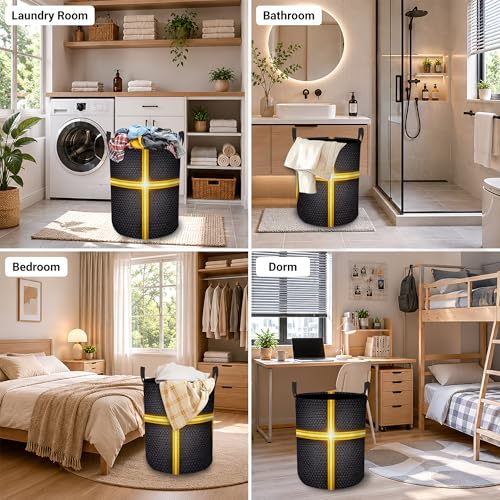 Basketball Texture Laundry Basket, Gold Lines Collapsible Laundry Hamper Waterproof Oxford Cloth With Handles, Clothes Storage Bucket For Bathroom/Bedroom 16" x 20.8" - color: Basketball Texture