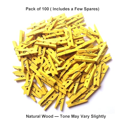 LWR CRAFTS Wooden Mini Clothespins 100 Per Pack 1" 2.5cm (Yellow) - color: Yellow