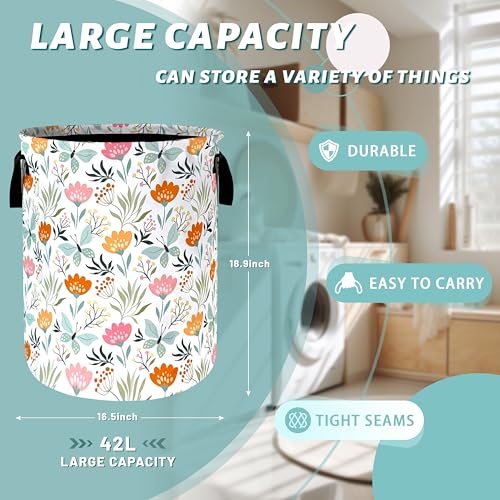 Beautiful Floral Laundry Basket Oxford Cloth Foldable Hamper 18.9x16.5Inch - color: Cute Floral Beautiful Flowers