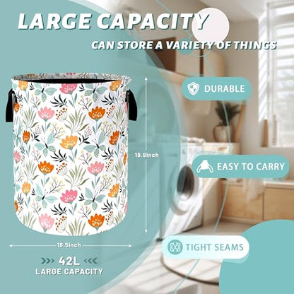 Beautiful Floral Laundry Basket Oxford Cloth Foldable Hamper 18.9x16.5Inch - color: Cute Floral Beautiful Flowers
