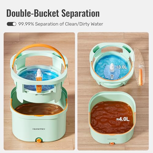 HoMettler Mop and Bucket Set | Spin Mop with Dual-Tank Clean/Dirty Water Separation | 4 Microfiber Pads for Deep-Cleaning Floors | Versatile Mops Triangular Head for Walls - size: Spin Mop with 4 Pads