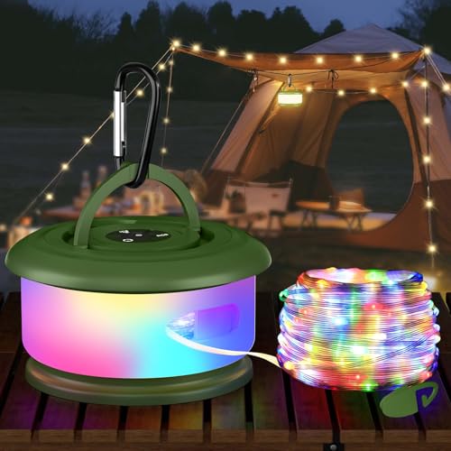 Camping String Lights, Retractable 32.8FT Rechargeable Fairy Light - color: Green