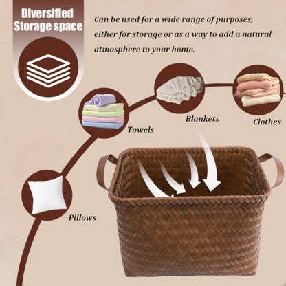 BROWNLILY Handwoven Wicker Storage Baskets, Pack of 4, Brown - color: Brown*4