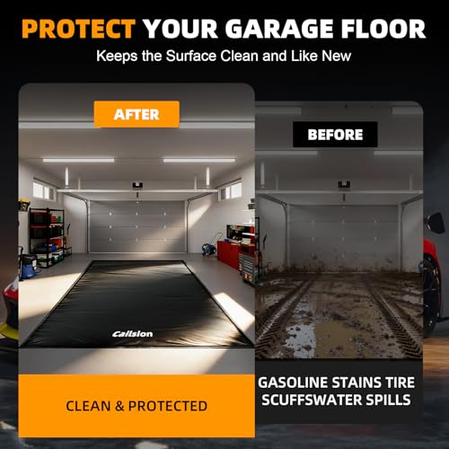8'6"x22' Garage Floor Mat, Heavy Duty Containment Mat with a Squeegee Waterproof PVC Non-Slip Durable Protection from Snow, Rain and Mud, for Cars SUVs Trucks Parking Garages, Black - size: 8'6"x22'