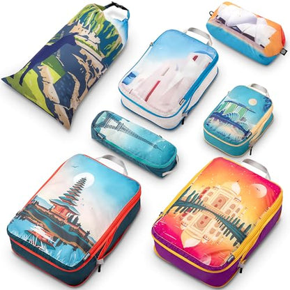 TRIPPED Travel Gear Large Compression Packing Cubes 7-Piece Set for Travel - color: Bucketlist