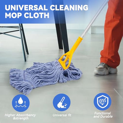 Commercial Heavy Duty Mop Heads Replacement for Rubbermaid: 3 Packs Industrial Wet Mop Head for Floor Cleaning - Commercial Products Looped End String Head Refills - color: 3 Count-blue