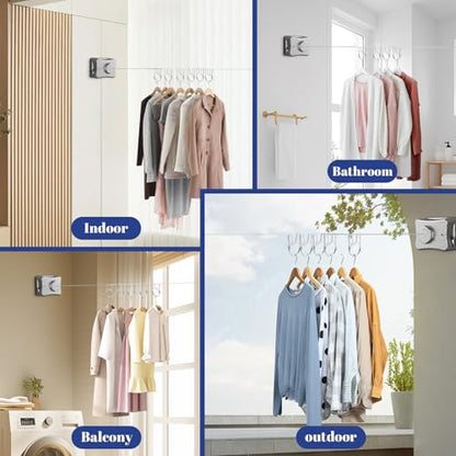 Retractable Clothesline Indoor, Non-Sagging Outdoor Clothes Line Retracting, 16.7 Ft Heavy Duty Clothes Drying Laundry Line, Wall Mounted Stainless Steel Clothesline for Balconies,Bathroom (Grey) - color: Gray