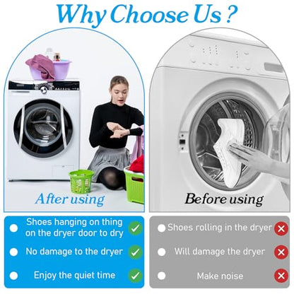 2pcs Washing Machine Shoe Bag, Sneaker Dryer Bag for Front Loading Dryer, Reusable Mesh Laundry Bags for Shoes With Zipper for Most Dryer Machines Door White