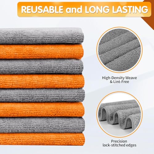 FIXSMITH Microfiber Cleaning Cloth -Pack of 24, Highly Absorbent Cleaning Rags(Grey&Orange), 16"X12" All Purpose Cleaning Towels for Housekeeping, Kitchen, Car, Reusable Microfiber Towels - color: Grey&orange, size: 24pk