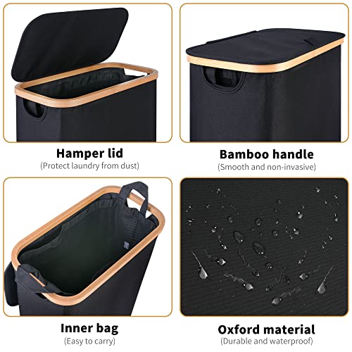 IEGrow Laundry Hamper with Lid,Laundry Basket with Mesh Bags (Black, 60L) - color: Black, size: 60L without Wheels