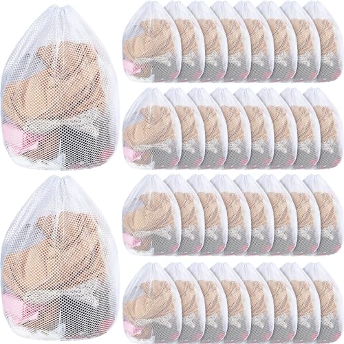 40 Pcs Mesh Laundry Bags Bulk with Drawstring 20 x 24'' White Heavy Duty Mesh Bag Machine Washable Sturdy Large Net Laundry Wash Bag for Dormitory College Apartment Travelling Camping