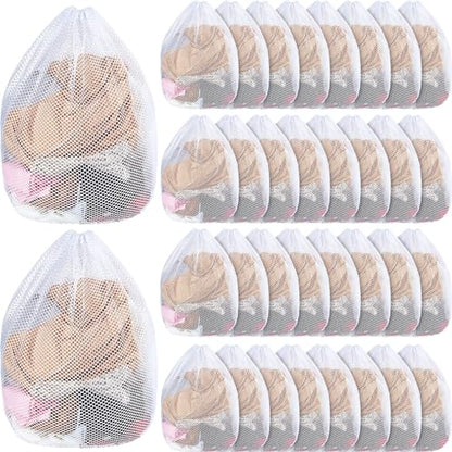40 Pcs Mesh Laundry Bags Bulk with Drawstring 20 x 24'' White Heavy Duty Mesh Bag Machine Washable Sturdy Large Net Laundry Wash Bag for Dormitory College Apartment Travelling Camping