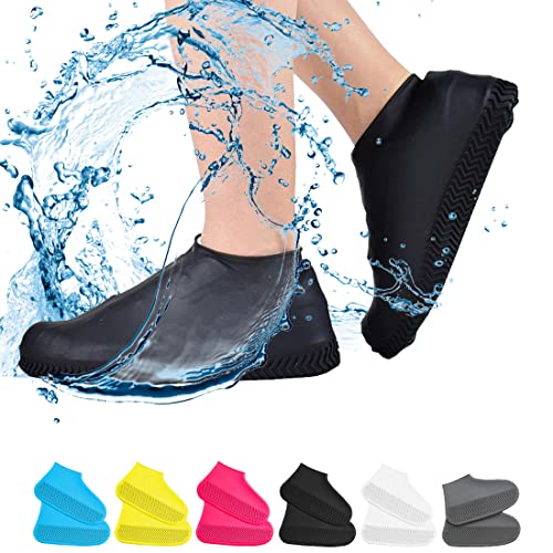 VBoo Waterproof Shoe Covers, Non-Slip Water Resistant Overshoes Silicone Rubber Rain Shoe Cover Outdoor cycling Protectors apply to Men, Women, Kids (Medium, Black) - color: Black, size: Medium