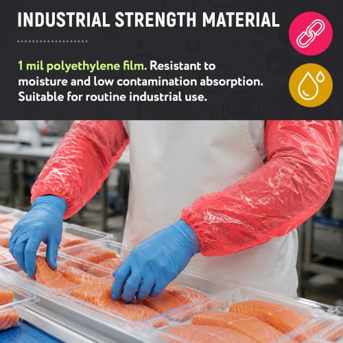ABC PACK & SUPPLY Disposable Arm Sleeves, 18 Inch PE Arm Covers, Sleeve Covers with Elastic Ends for Food Processing - color: Red, size: 2000 Pack