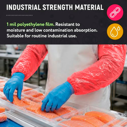 ABC PACK & SUPPLY Disposable Arm Sleeves, 18 Inch PE Arm Covers, Sleeve Covers with Elastic Ends for Food Processing - color: Red, size: 2000 Pack