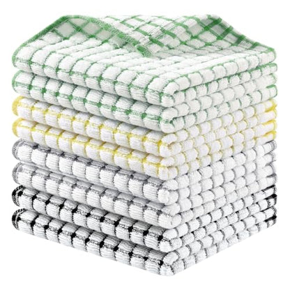 Homaxy 8 Pack Terry Kitchen Dish Cloths, 12"x12", Black/Grey/Green/Yellow - color: Black/Grey/Green/Yellow, size: 12 x 12 - 8 Pack