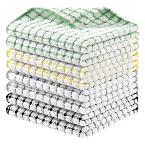 Homaxy 8 Pack Terry Kitchen Dish Cloths, 12"x12", Black/Grey/Green/Yellow - color: Black/Grey/Green/Yellow, size: 12 x 12 - 8 Pack