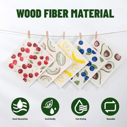 Kitchen Towels Swedish Dishcloths - 6 Count Reusable Paper Towels Washable, Cellulose Sponge Dish Towels for Kitchen Cleaning, Ultra Absorbent Odor Free Eco Friendly Biodegradable Cleaning Rags - color: White