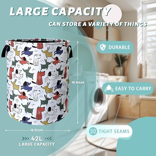 Animals Dogs Laundry Basket Oxford Cloth Foldable Hamper 18.9x16.5 Inch - color: Cute Hand Drawn Dog