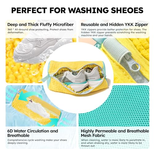 Shoe Washing Machine Bag: Laundry Shoe Bag Keeps Clean - Reusable Shoe Washing Bag for Sneaker Tennis Shoes Unstain Cleaner Kit(Yellow 2 Pcs) - color: Yellow