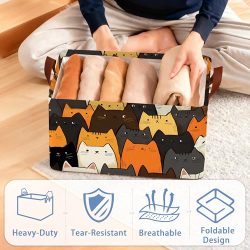 Funny Cat Storage Baskets,Foldable Organizer Bin with Handles for Home Living Room Bedroom Closet Box 17x11.5x10Inch - color: Funny Cat