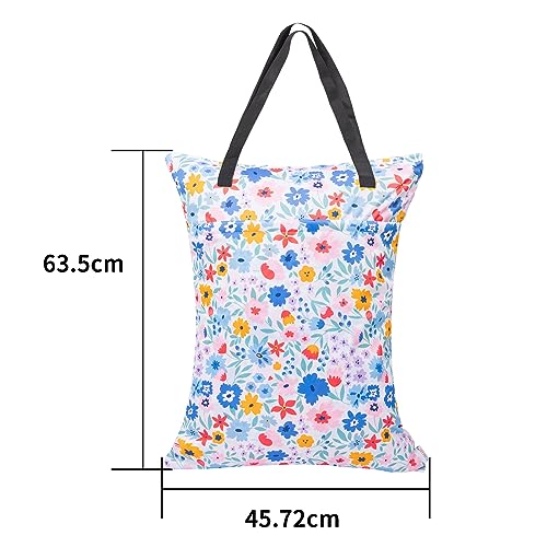 ALVABABY 2 Pack Large Wet Dry Bag Waterproof Hanging Cloth Diaper with Double Zippered Pockets 25x18 inches (Rainbow and flowers) - color: Rainbow and flowers