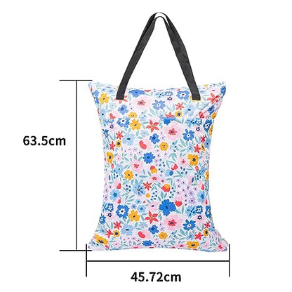 ALVABABY 2 Pack Large Wet Dry Bag Waterproof Hanging Cloth Diaper with Double Zippered Pockets 25x18 inches (Rainbow and flowers) - color: Rainbow and flowers