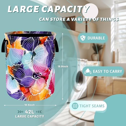 Floral Laundry Basket Oxford Cloth Foldable Hamper 18.9x16.5Inch - color: Abstract Watercolor Floral Print