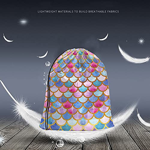Mermaid Scales Drawstring Bags Backpack Bag Watercolor Animal Fish Mermaid Tale Pattern Cool Design Modern Sport Gym Sack Drawstring Bag String Bag Yoga Bag for Men Women - color: Multi-a107
