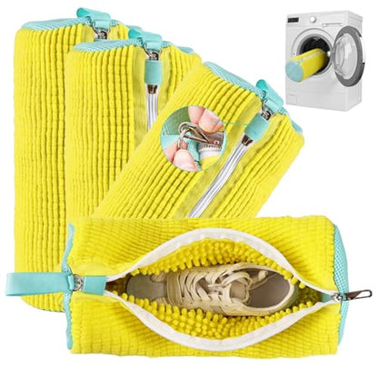 Shoe Washing Machine Bag 4pcs Reusable Sneaker Washing Bag with Built-in Fluffy Brushes for 360° All-Around Cleaning. Laundry Shoe Bag is Designed for Washer and Dryer （Yellow 4pcs） - size: Yellow 4pcs