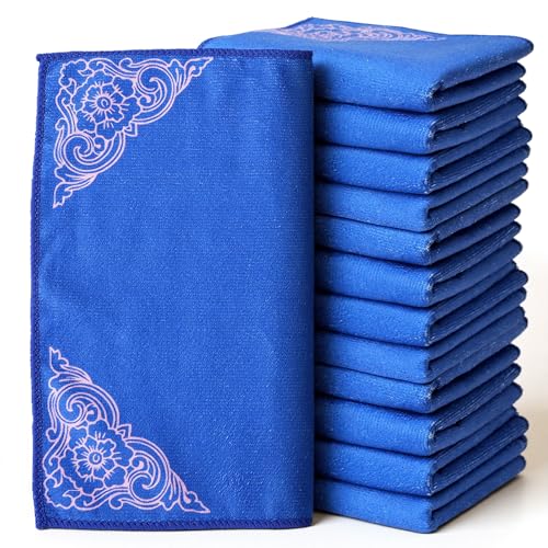 YUA Microfiber Cleaning Cloth 12 Pack,Microfiber Towels Cleaning,Microfiber Towels for Cars,Absorbent Dish Washing Cloth,Reusable Cleaning Cloths Lint Free (Blue Corner Flower) - style: Blue Corner Flower）