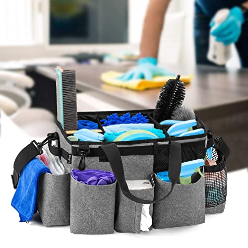LoDrid Wearable Cleaning Caddy Bag with 4 Foldable Dividers, Grey - color: Gray