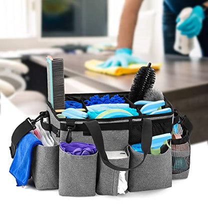 LoDrid Wearable Cleaning Caddy Bag with 4 Foldable Dividers, Grey - color: Gray