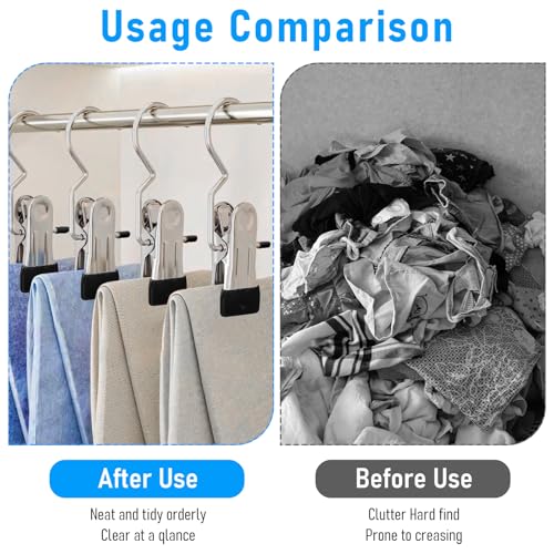 COMNICO Boot Hangers Clips, 100 Pcs Laundry Hooks with Clips Stainless Steel Portable Clothes Pins Closet Hanger Organizer for Wardrobe Travel Pants Jeans Clothes Hats Towels