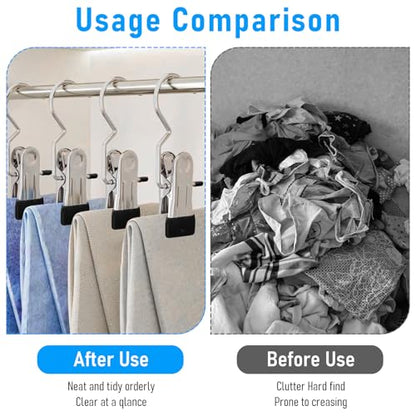 COMNICO Boot Hangers Clips, 100 Pcs Laundry Hooks with Clips Stainless Steel Portable Clothes Pins Closet Hanger Organizer for Wardrobe Travel Pants Jeans Clothes Hats Towels